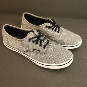 VANS OFF THE WALL LOW TB4R SKATER SHOE LACE UP GREY/WHITE POLKA DOT  W6/M4.5 EUC